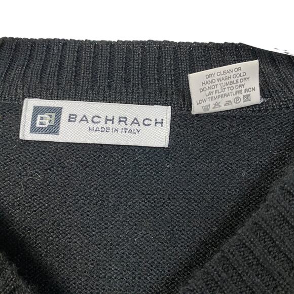 Vintage Men's BACHARACH XL Wool Acrylic Sweater Made in Italy Black V-Neck - Picture 4 of 10